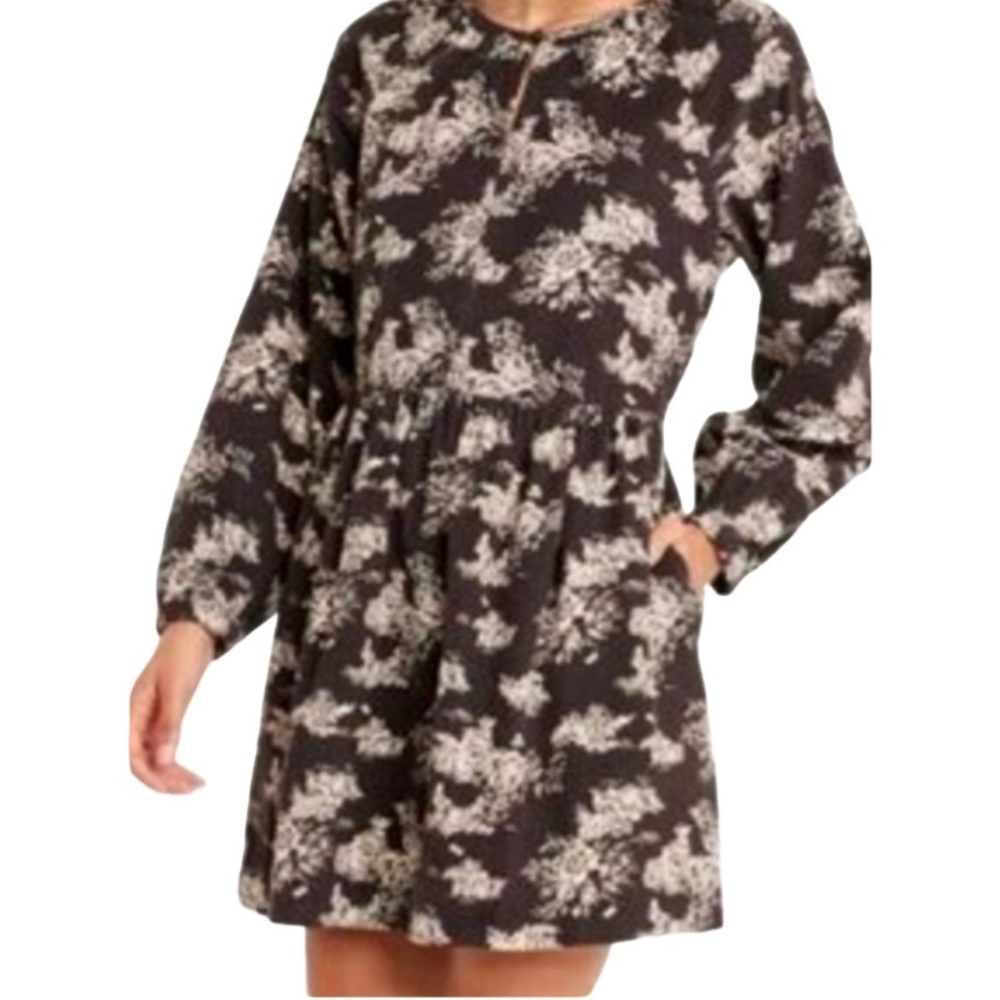Universal Thread Floral Patterned Corduroy Dark Brown Dress. Size XS.